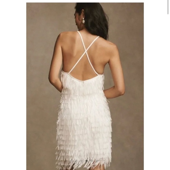 SHO By Tadashi Shoji Elodie Halter Fringe Mini Dress in White sz 12 NWT - Picture 2 of 8